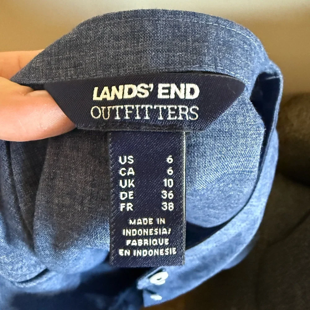 Women’s land end denim shirt dress w belt pockets linen blend sz 6 - Picture 3 of 5